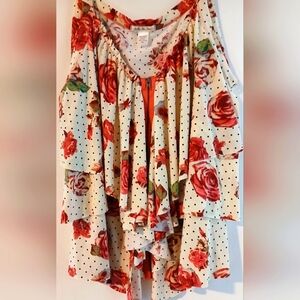 🌸 NWOT- FLORAL RUFFLED SLEEVES FRONT ZIP DRESS BLOUSE✨️ SIZE 2X